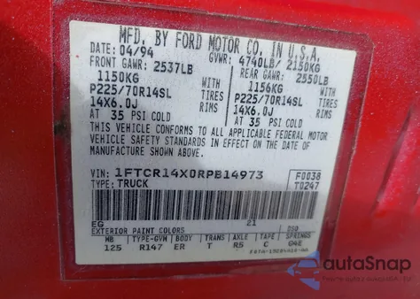 1994 Ford Ranger Super Cab from USA, damaged, VIN 1FTCR14X0RPB14973